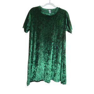 Green Crushed Velvet T-Shirt Dress XL Goth Punk Rock Rave Y2K Stretch Luxury Hot